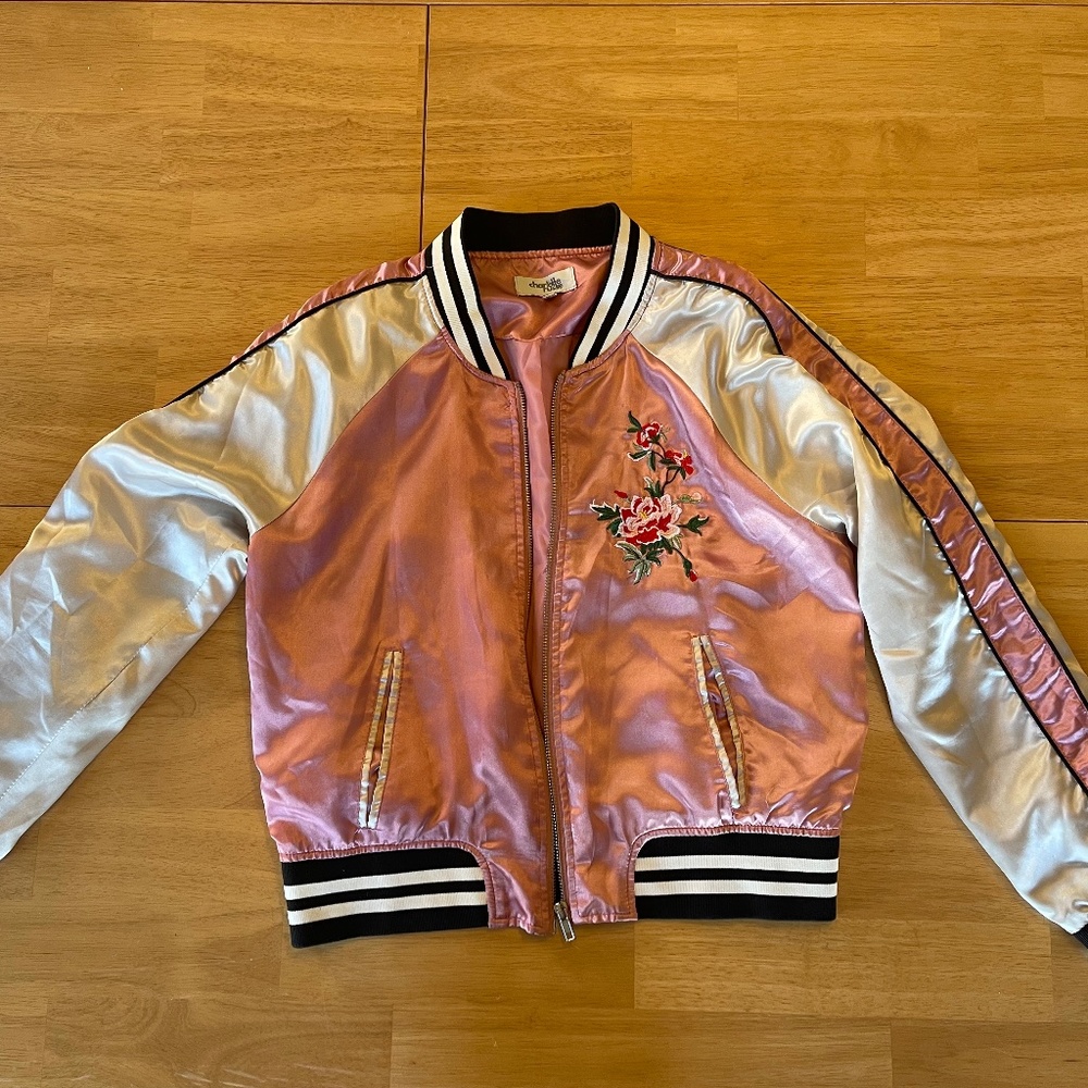 Pink satin Charlotte Russe bomber jacket